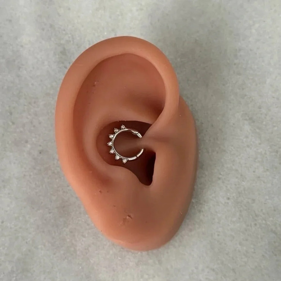 Sterling Silver Crystal Spike Helix Daith Conch Cartilage Hoop Earring - Picture 2 of 4